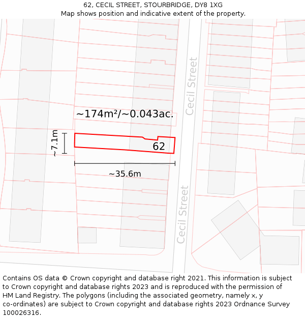 62, CECIL STREET, STOURBRIDGE, DY8 1XG: Plot and title map