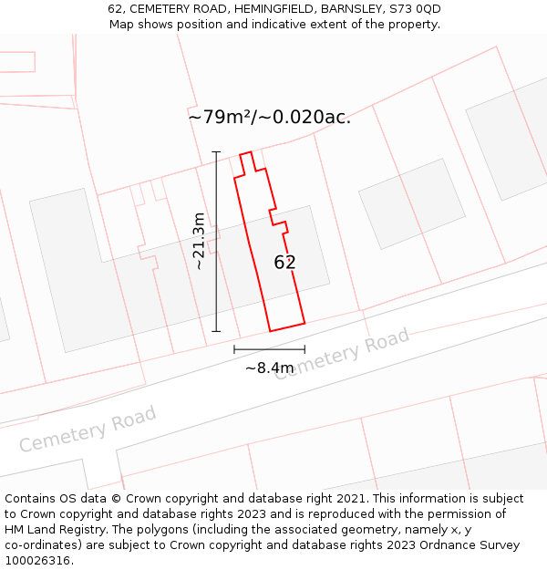62, CEMETERY ROAD, HEMINGFIELD, BARNSLEY, S73 0QD: Plot and title map