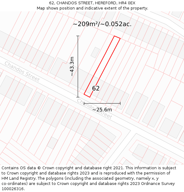 62, CHANDOS STREET, HEREFORD, HR4 0EX: Plot and title map