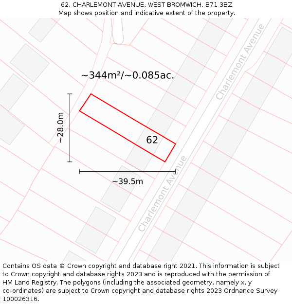 62, CHARLEMONT AVENUE, WEST BROMWICH, B71 3BZ: Plot and title map