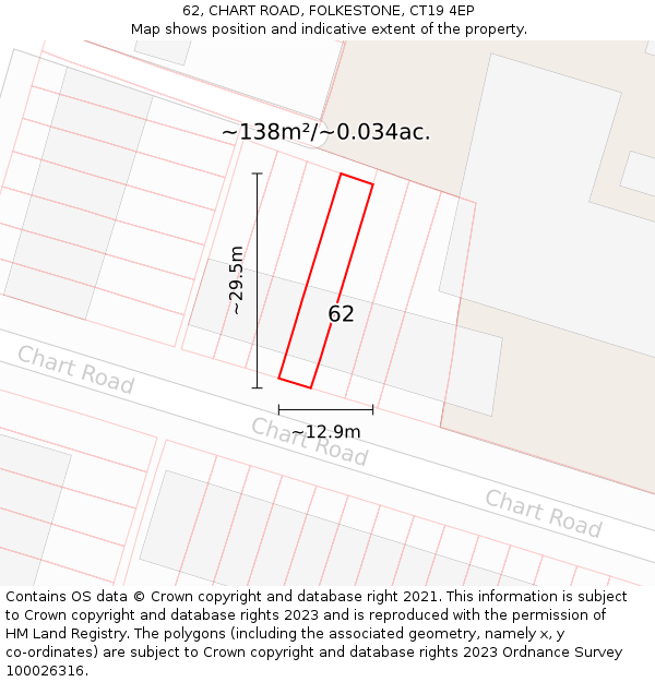 62, CHART ROAD, FOLKESTONE, CT19 4EP: Plot and title map