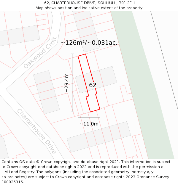 62, CHARTERHOUSE DRIVE, SOLIHULL, B91 3FH: Plot and title map