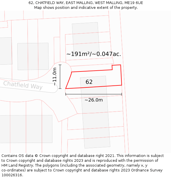 62, CHATFIELD WAY, EAST MALLING, WEST MALLING, ME19 6UE: Plot and title map
