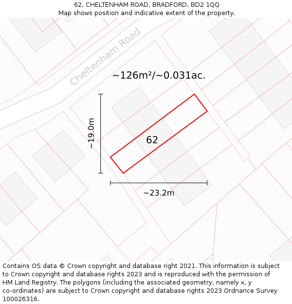 62, CHELTENHAM ROAD, BRADFORD, BD2 1QQ: Plot and title map