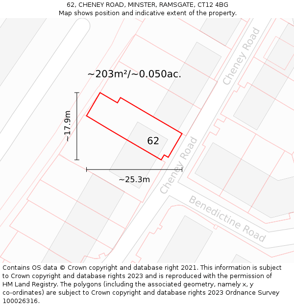 62, CHENEY ROAD, MINSTER, RAMSGATE, CT12 4BG: Plot and title map