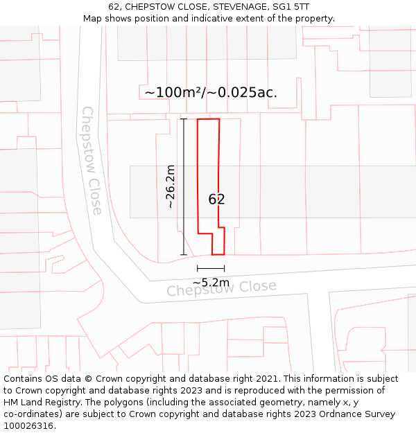 62, CHEPSTOW CLOSE, STEVENAGE, SG1 5TT: Plot and title map