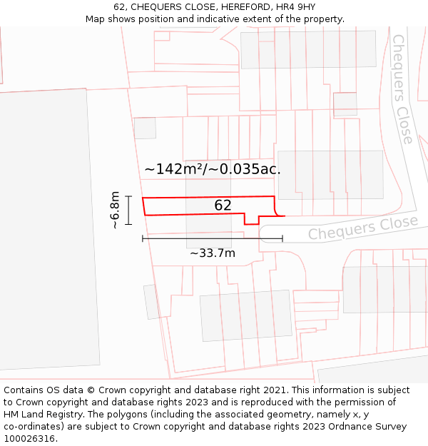 62, CHEQUERS CLOSE, HEREFORD, HR4 9HY: Plot and title map