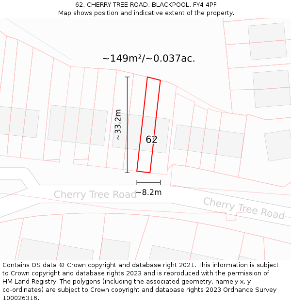 62, CHERRY TREE ROAD, BLACKPOOL, FY4 4PF: Plot and title map