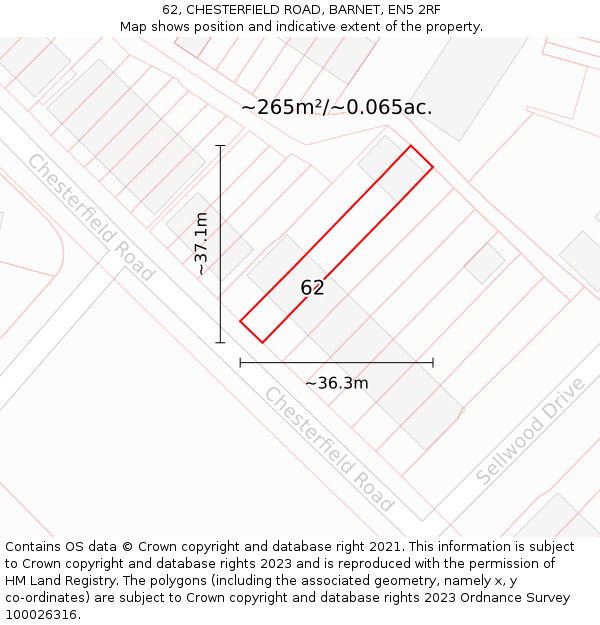 62, CHESTERFIELD ROAD, BARNET, EN5 2RF: Plot and title map