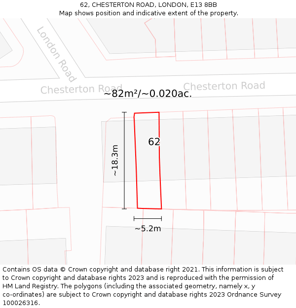 62, CHESTERTON ROAD, LONDON, E13 8BB: Plot and title map