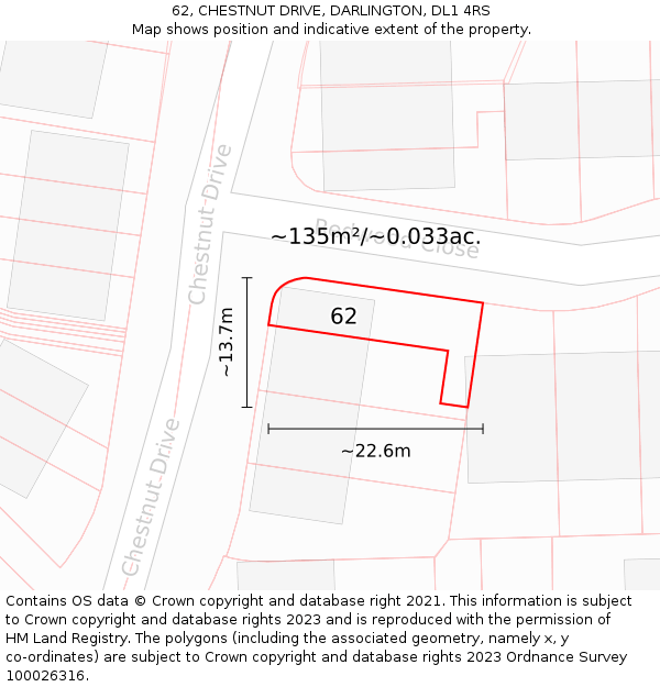 62, CHESTNUT DRIVE, DARLINGTON, DL1 4RS: Plot and title map