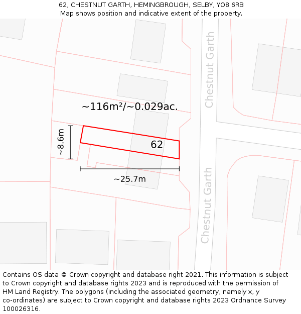 62, CHESTNUT GARTH, HEMINGBROUGH, SELBY, YO8 6RB: Plot and title map