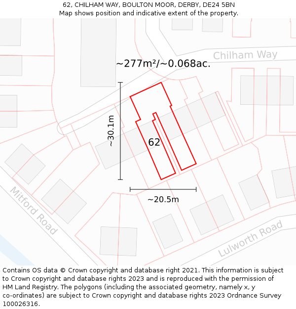 62, CHILHAM WAY, BOULTON MOOR, DERBY, DE24 5BN: Plot and title map