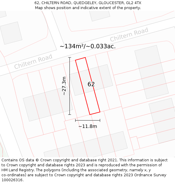 62, CHILTERN ROAD, QUEDGELEY, GLOUCESTER, GL2 4TX: Plot and title map