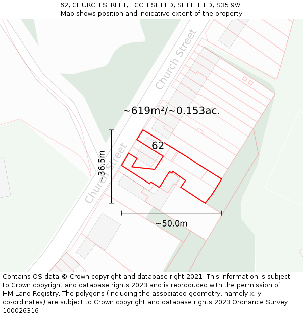 62, CHURCH STREET, ECCLESFIELD, SHEFFIELD, S35 9WE: Plot and title map