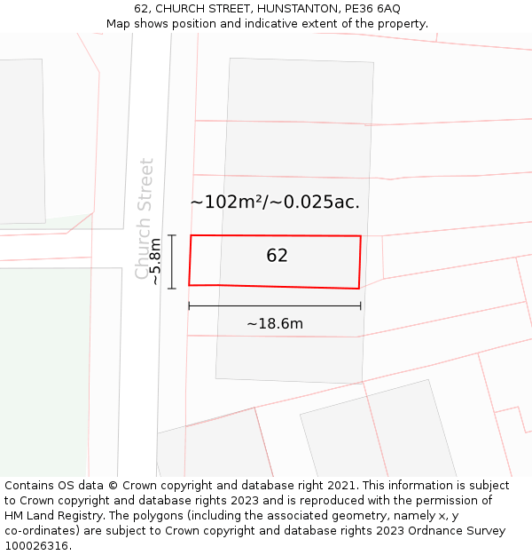 62, CHURCH STREET, HUNSTANTON, PE36 6AQ: Plot and title map