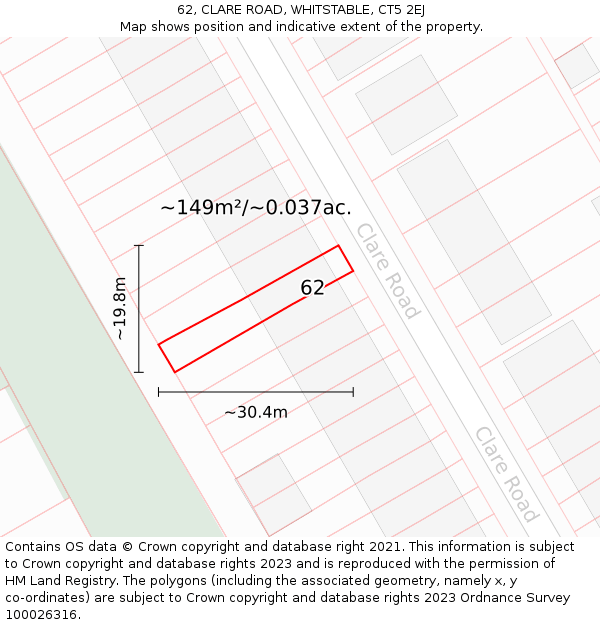 62, CLARE ROAD, WHITSTABLE, CT5 2EJ: Plot and title map