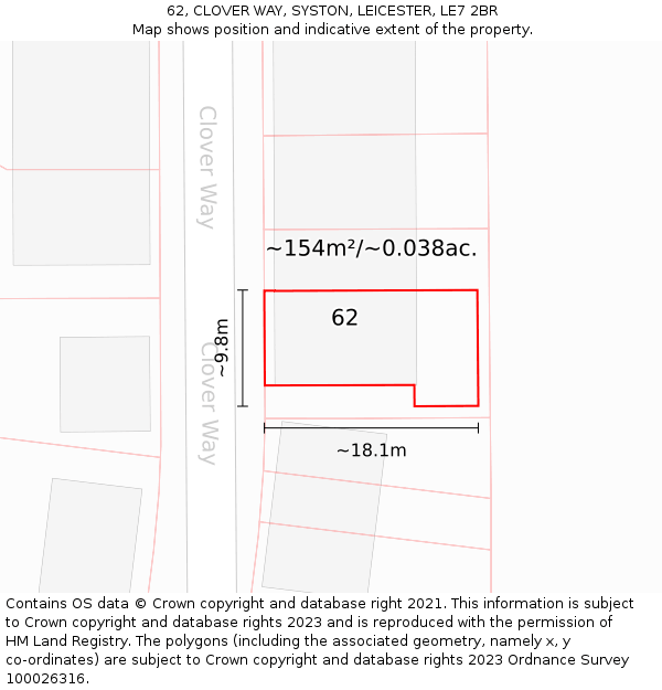 62, CLOVER WAY, SYSTON, LEICESTER, LE7 2BR: Plot and title map