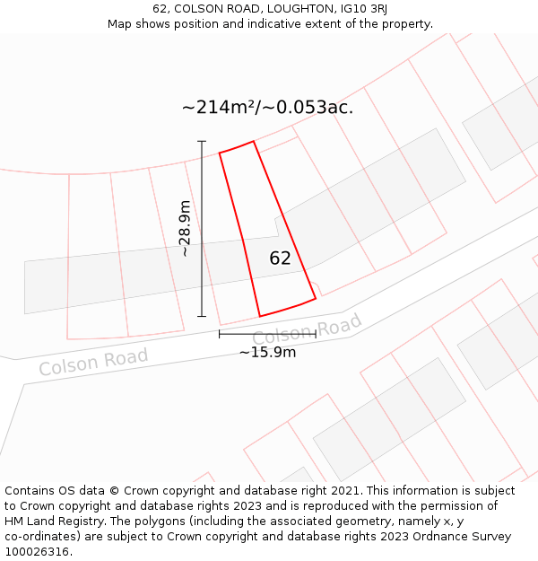 62, COLSON ROAD, LOUGHTON, IG10 3RJ: Plot and title map