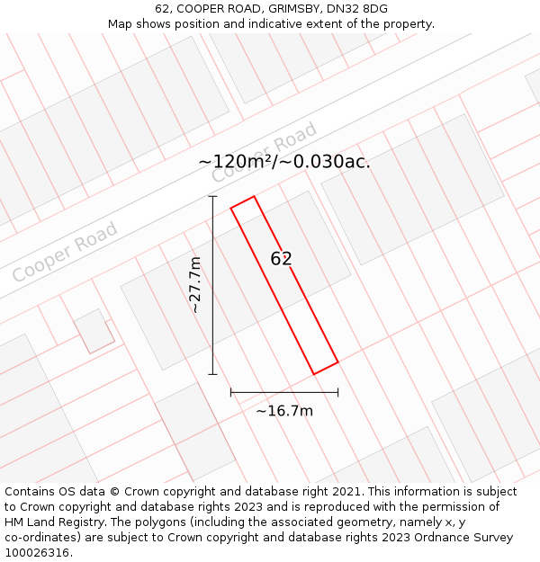 62, COOPER ROAD, GRIMSBY, DN32 8DG: Plot and title map