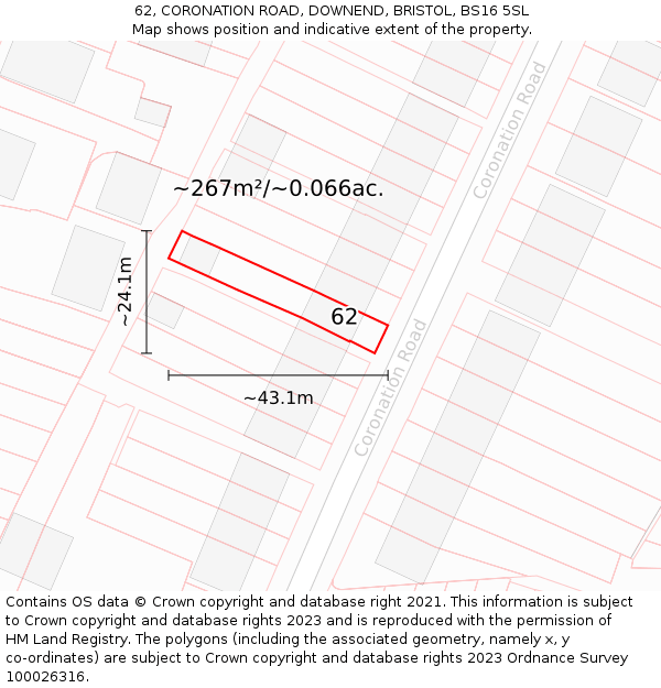 62, CORONATION ROAD, DOWNEND, BRISTOL, BS16 5SL: Plot and title map