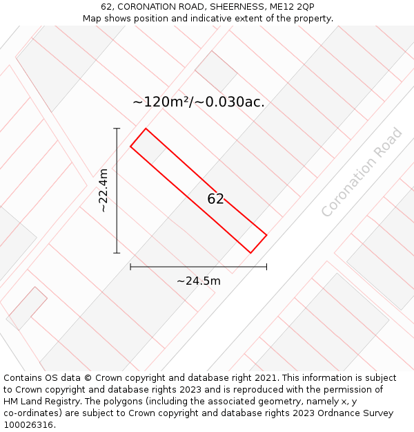 62, CORONATION ROAD, SHEERNESS, ME12 2QP: Plot and title map