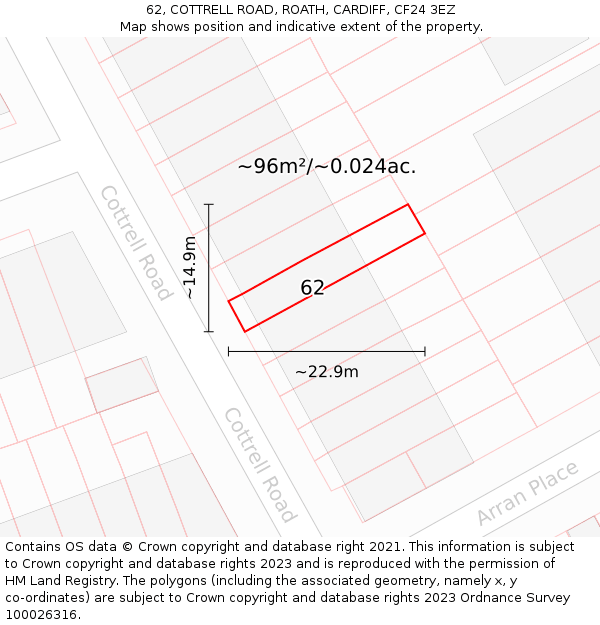 62, COTTRELL ROAD, ROATH, CARDIFF, CF24 3EZ: Plot and title map