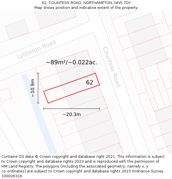 62, COUNTESS ROAD, NORTHAMPTON, NN5 7DY: Plot and title map
