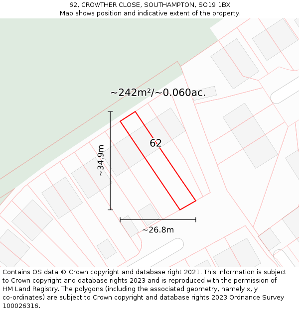 62, CROWTHER CLOSE, SOUTHAMPTON, SO19 1BX: Plot and title map