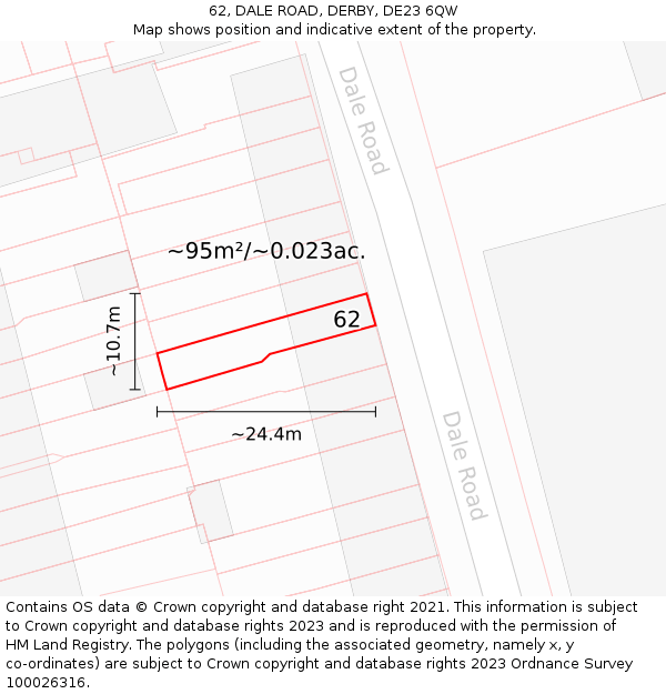 62, DALE ROAD, DERBY, DE23 6QW: Plot and title map