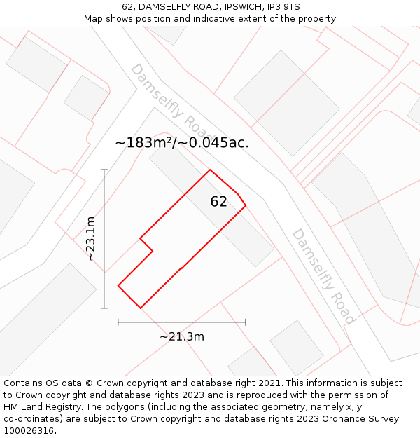 62, DAMSELFLY ROAD, IPSWICH, IP3 9TS: Plot and title map