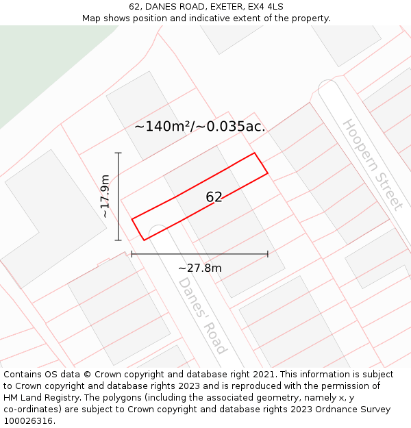 62, DANES ROAD, EXETER, EX4 4LS: Plot and title map