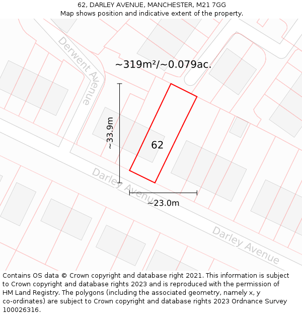 62, DARLEY AVENUE, MANCHESTER, M21 7GG: Plot and title map