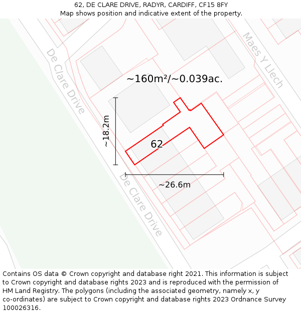 62, DE CLARE DRIVE, RADYR, CARDIFF, CF15 8FY: Plot and title map