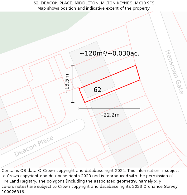 62, DEACON PLACE, MIDDLETON, MILTON KEYNES, MK10 9FS: Plot and title map