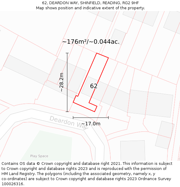 62, DEARDON WAY, SHINFIELD, READING, RG2 9HF: Plot and title map