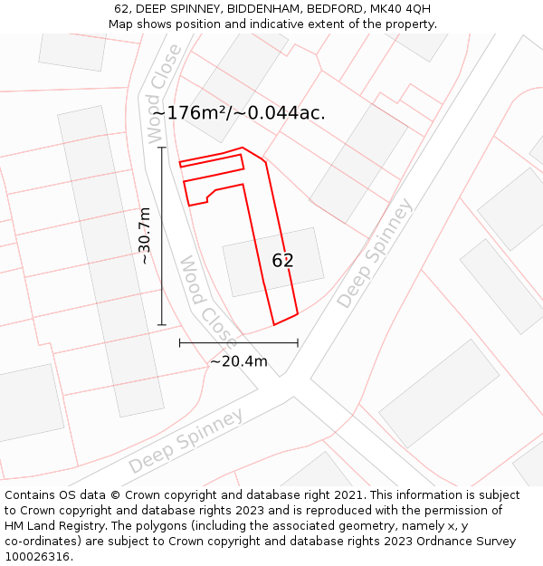 62, DEEP SPINNEY, BIDDENHAM, BEDFORD, MK40 4QH: Plot and title map