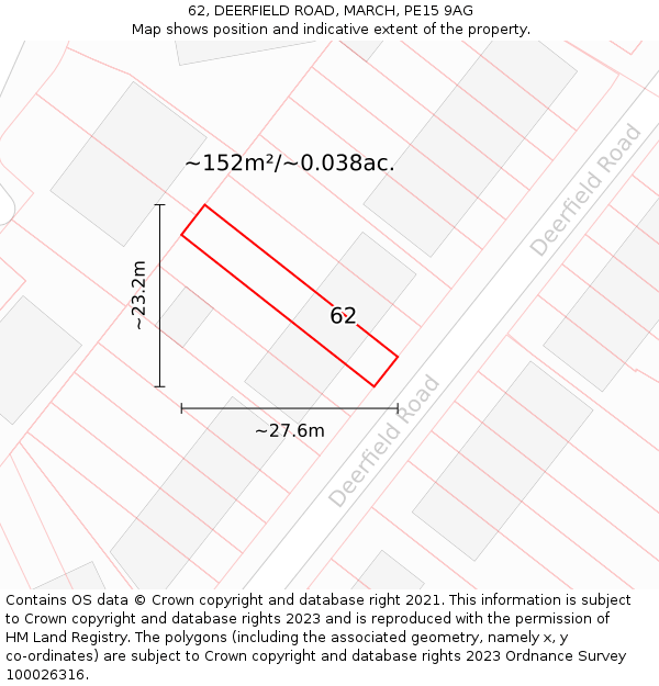 62, DEERFIELD ROAD, MARCH, PE15 9AG: Plot and title map