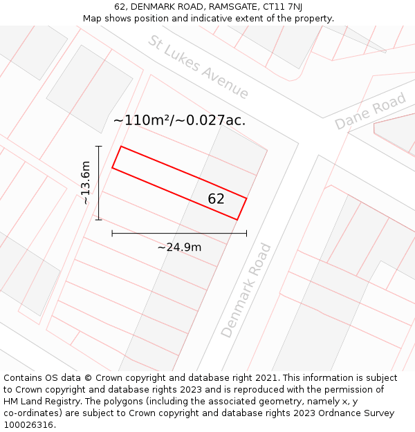 62, DENMARK ROAD, RAMSGATE, CT11 7NJ: Plot and title map