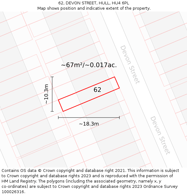 62, DEVON STREET, HULL, HU4 6PL: Plot and title map