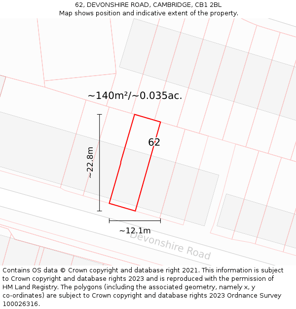 62, DEVONSHIRE ROAD, CAMBRIDGE, CB1 2BL: Plot and title map