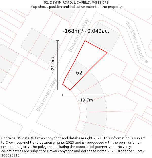 62, DEYKIN ROAD, LICHFIELD, WS13 6PS: Plot and title map