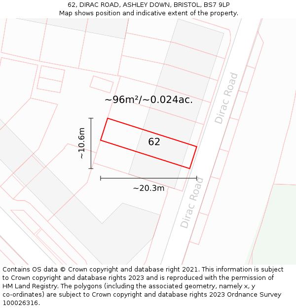 62, DIRAC ROAD, ASHLEY DOWN, BRISTOL, BS7 9LP: Plot and title map