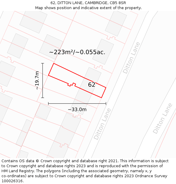 62, DITTON LANE, CAMBRIDGE, CB5 8SR: Plot and title map