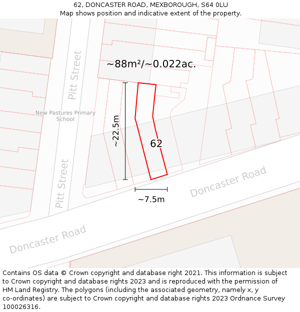 62, DONCASTER ROAD, MEXBOROUGH, S64 0LU: Plot and title map