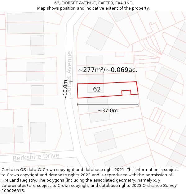 62, DORSET AVENUE, EXETER, EX4 1ND: Plot and title map