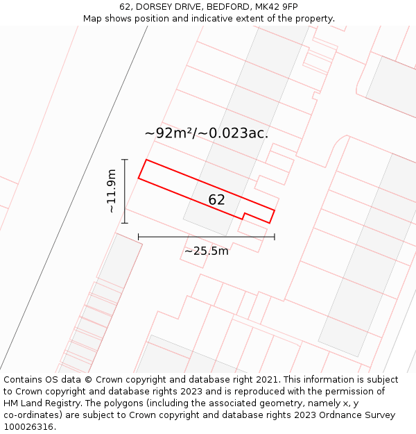 62, DORSEY DRIVE, BEDFORD, MK42 9FP: Plot and title map