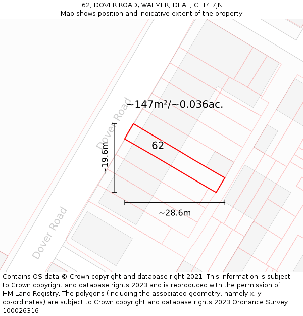 62, DOVER ROAD, WALMER, DEAL, CT14 7JN: Plot and title map