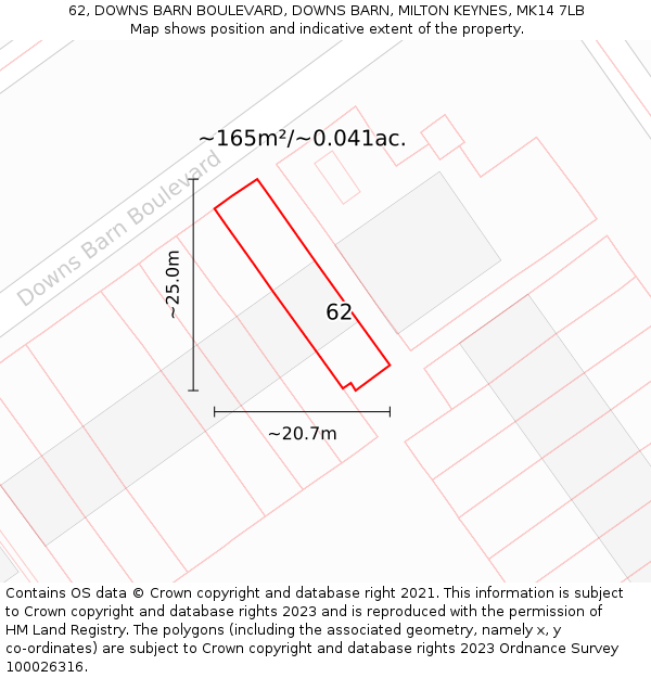 62, DOWNS BARN BOULEVARD, DOWNS BARN, MILTON KEYNES, MK14 7LB: Plot and title map