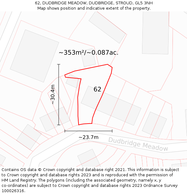 62, DUDBRIDGE MEADOW, DUDBRIDGE, STROUD, GL5 3NH: Plot and title map